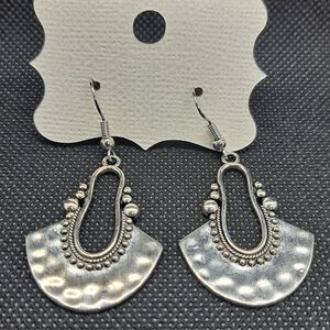 Silver Tone Tribal Hammered Metal Look Earrings